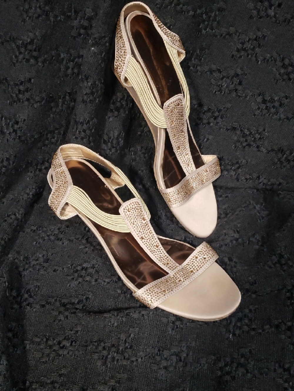 New York Transit Gold Rhinestone T-Strap Sandals